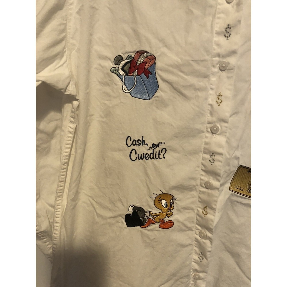 Warner Bros 1999 Vintage Men's Cotton Button Up Shirt Size M Tweety Bird White - Picture 2 of 10